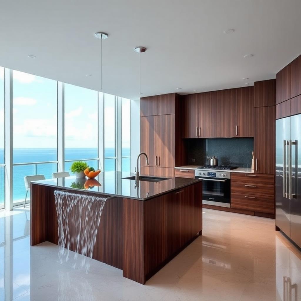 Walnut ocean-view kitchen — Bal Harbour